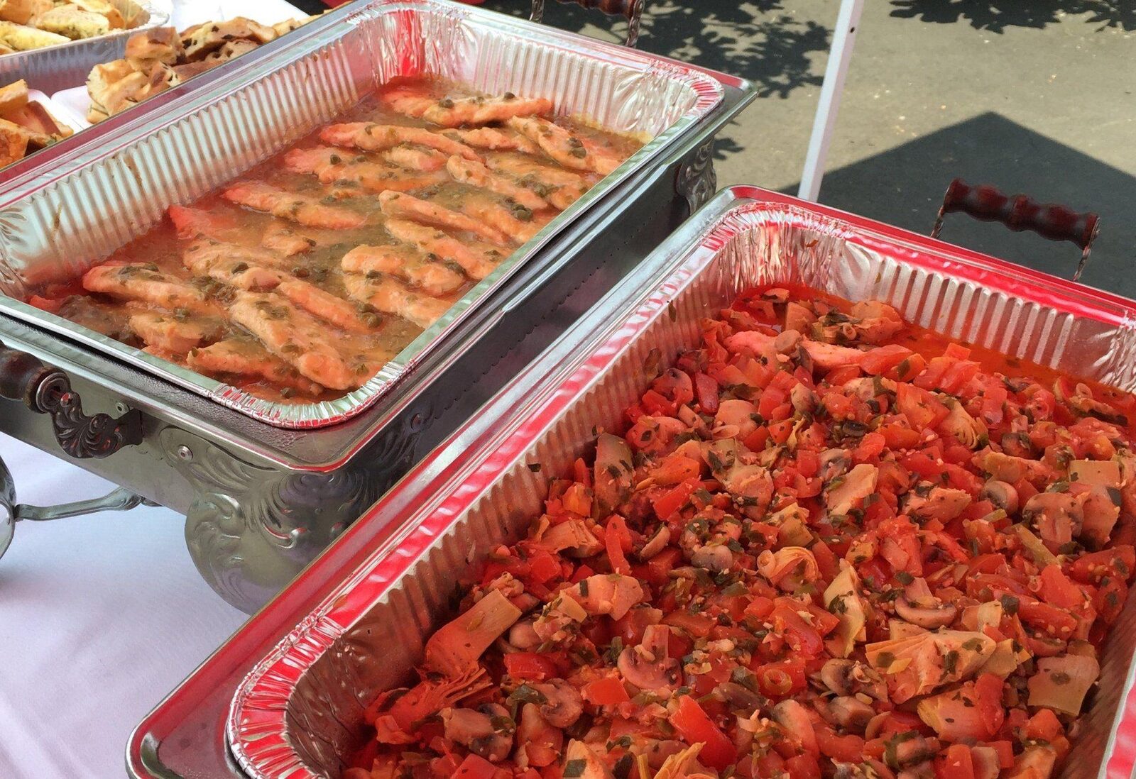 Pasta trays ready for a catered event